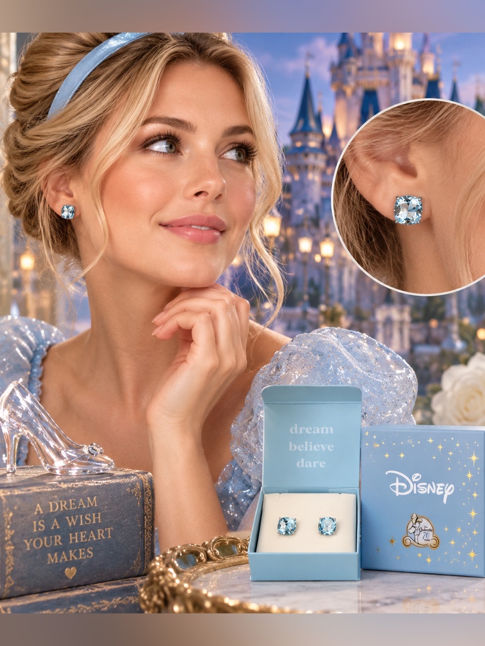 NIB Origami Owl Disney Cinderella Clara Blue Shimmer Crystal Stud Earrings